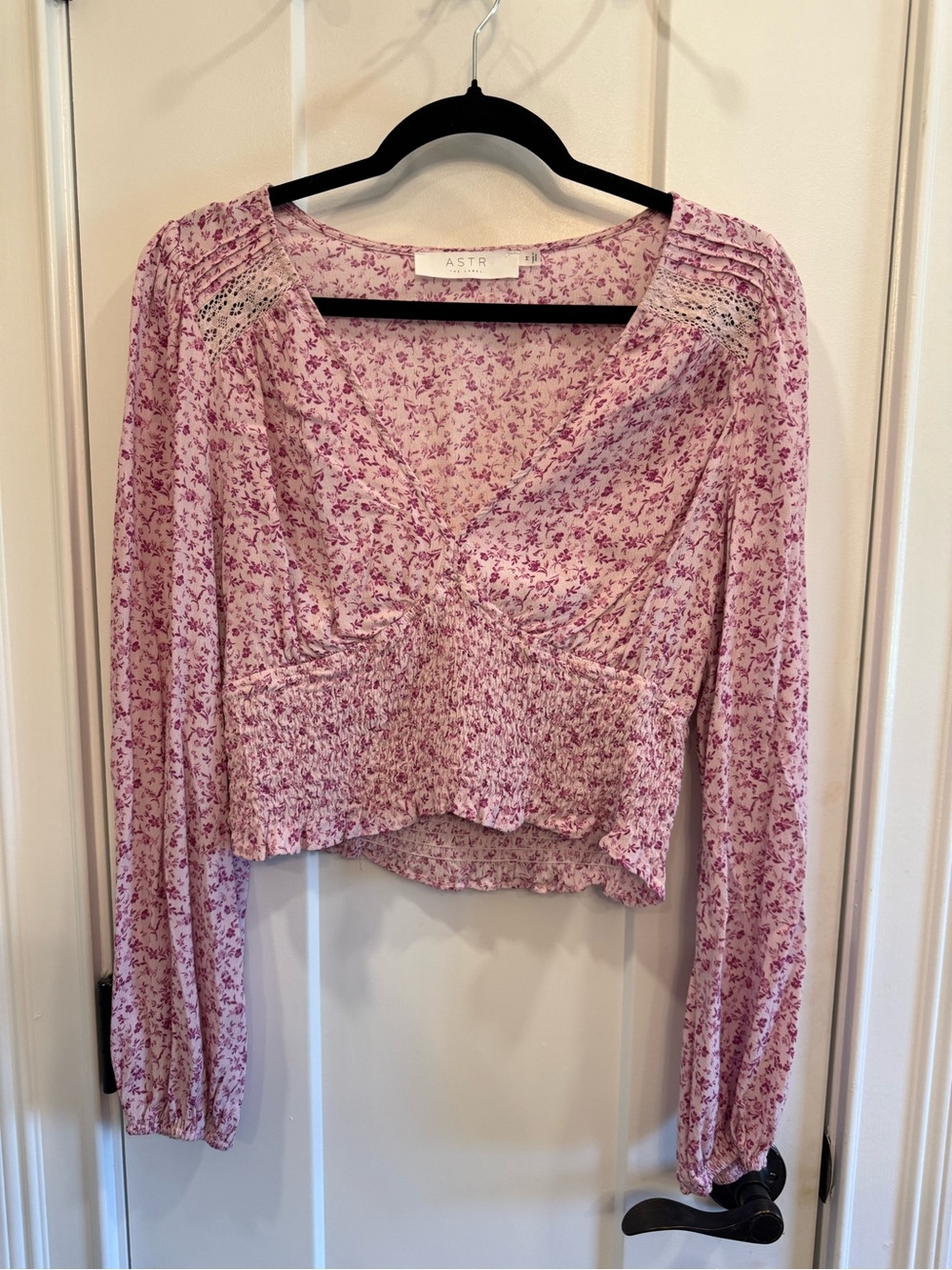 ASTR the Label Lavender Floral Smocked V-Neck Blouse